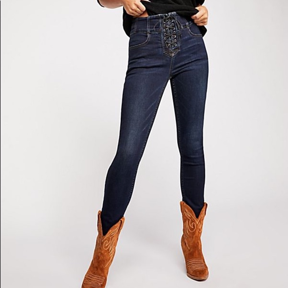 FREE PEOPLE Curvy LaceUp Hi Rise Skinny 32